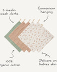 Muslin Cotton Washcloth | Pastel Blooms Combo